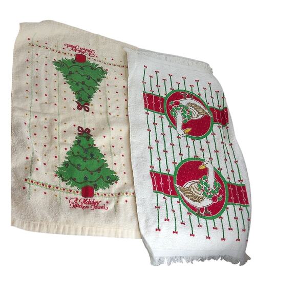 Vintage Towel Art Jay Franco Christmas Kitchen Towels Set of 2 New - Picture 5 of 8